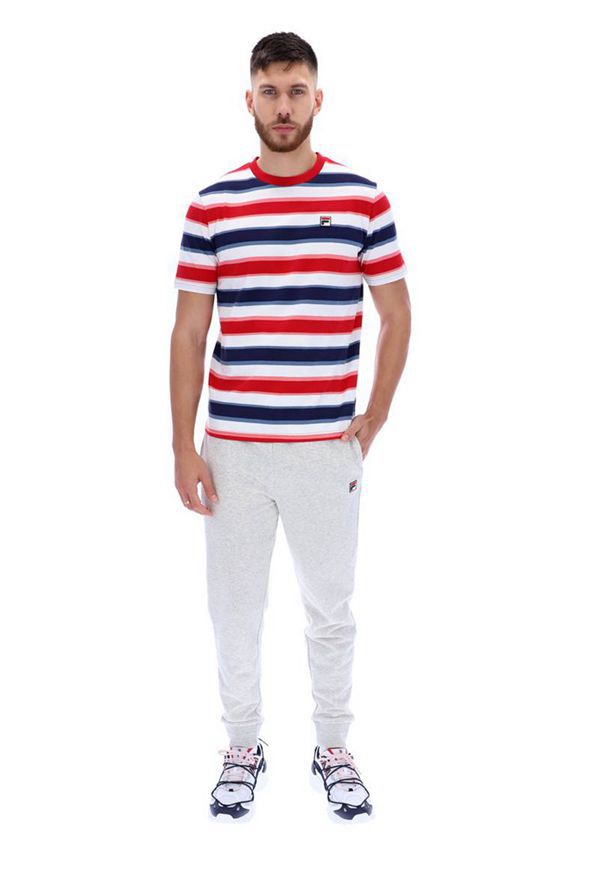 Fila Pietersite Striped Men's T-Shirts - Red/Multicolor Stripes,NZ 280-27304